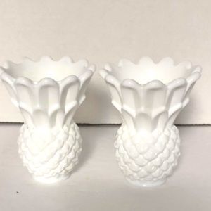 Indiana Glass Co. Tiara Pineapple 2 Candleholders Milk Glass Vintage 1960$